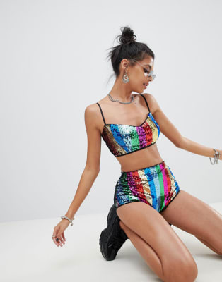 Elsie Fred crop top and high waisted shorts in sequin stripe co ord ASOS