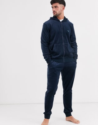 Emporio Armani logo velour lounge tracksuit set in navy ASOS