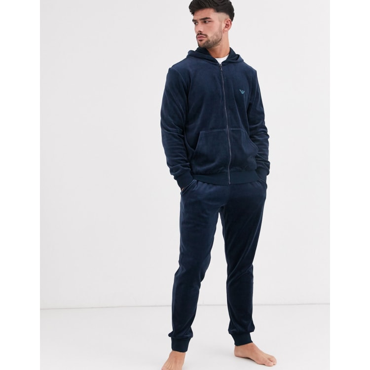 Emporio velour lounge tracksuit set in navy ASOS