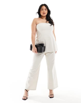 Esclusiva 4th & Reckless Plus - Coordinato sartoriale con top a corsetto e pantaloni a fondo ampio color crema
