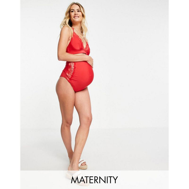Costumi e Moda mare Donna Esclusiva Wolf & Whistle Maternity - Bikini con top con scollo profondo e pizzo rosso