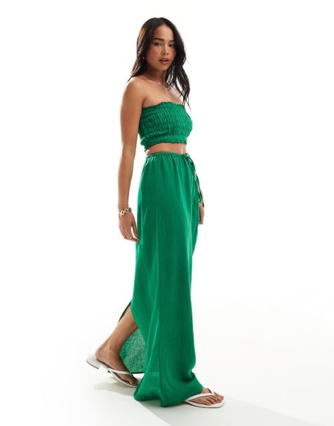 Esmée - Coordinato da spiaggia a fascia in lino verde - view 1