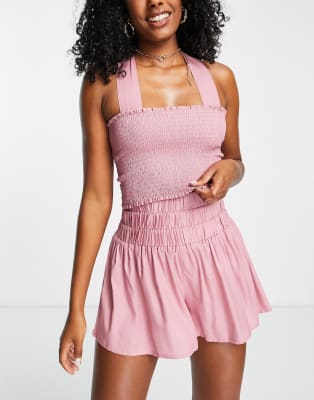 Esmee Exclusive beach set with tie back in dusty rose - PINK | ASOS