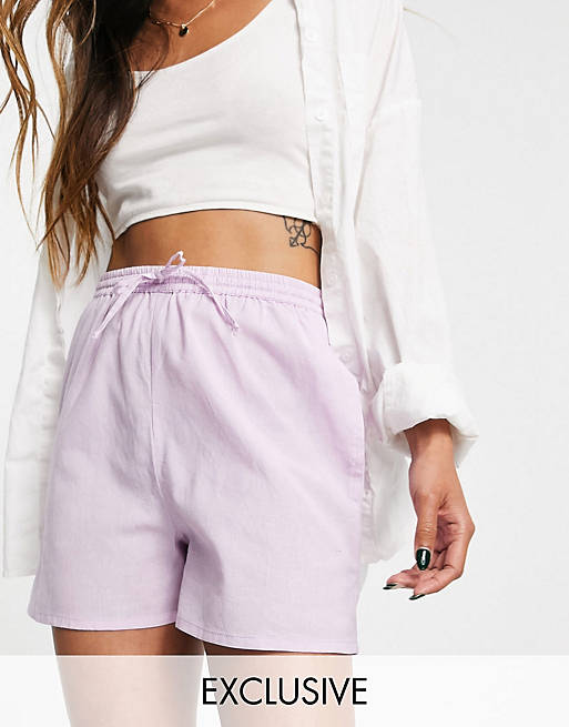 Esmee Exclusive relaxed linen beach shirt co-ord in lilac