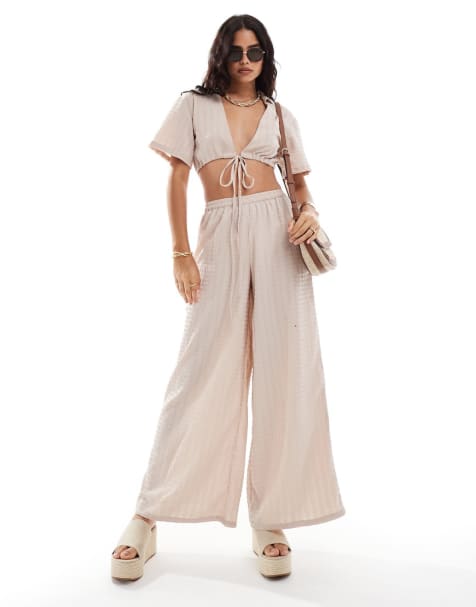 Esmee Exclusive textured beach co-ord in oat - view 1