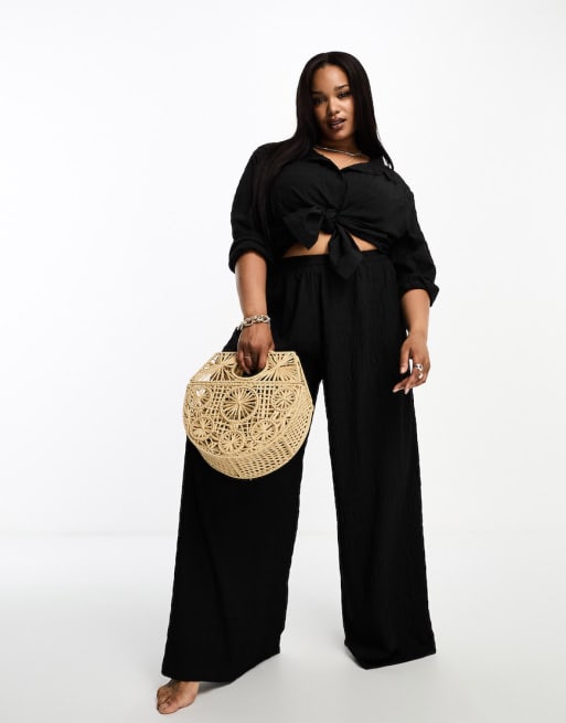 Esmee Plus textured beach co-ord in black waffle | ASOS