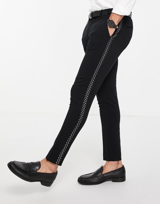 Esmoquin con estampado de lunares monocromáticos de corte muy entallado de ASOS DESIGN