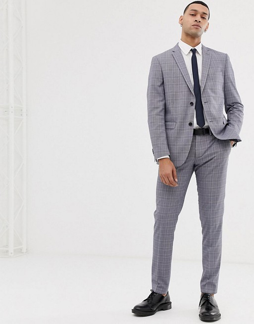 Esprit slim fit suit in grey pop glenn check