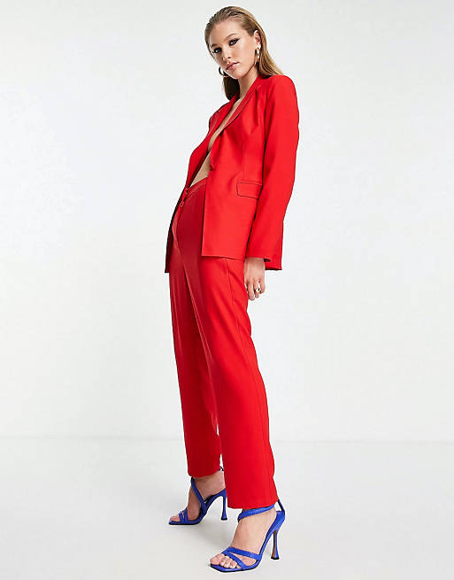 Extro & Vert - Co-ord set van slim-fit blazer en broek met rechte pijpen in vurig rood
