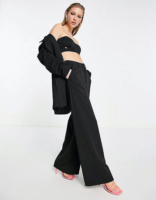 Extro & Vert oversized blazer, bralet with cutouts and wide leg trousers co-ord 