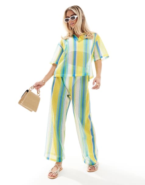 Extro & Vert Petite - Coordinato con camicia e pantaloni all'uncinetto a righe multicolore - view 1