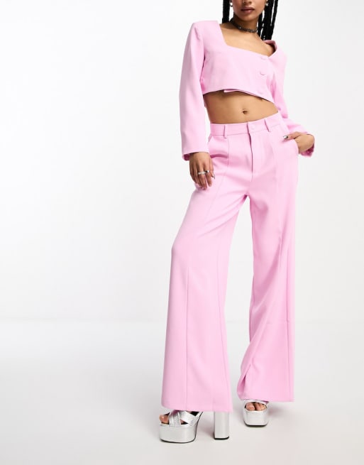 Extro & Vert Petite - Coordinato con crop top e pantaloni a fondo super ampio rosa confetto
