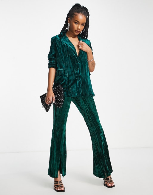 Extro & Vert Petite - Coordinato in velluto verde smeraldo con blazer oversize e pantaloni