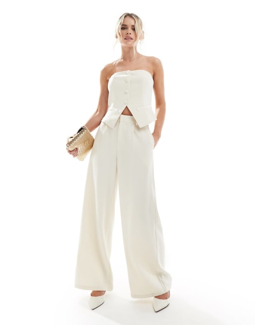 Extro & Vert Petite - Ensemble avec pantalon ajusté et top bandeau - Beige