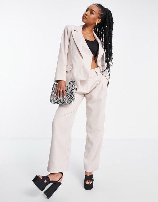 Extro & Vert Petite structured panel oversized blazer and trousers in ecru co-or