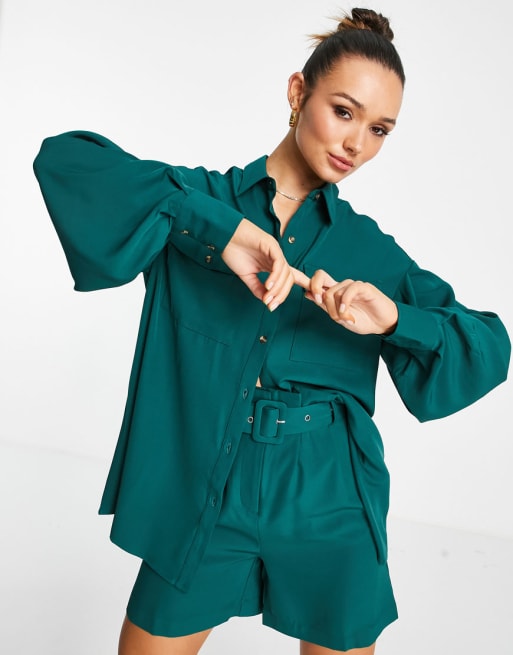 Extro & Vert paperbag bermuda short co-ord in dark green