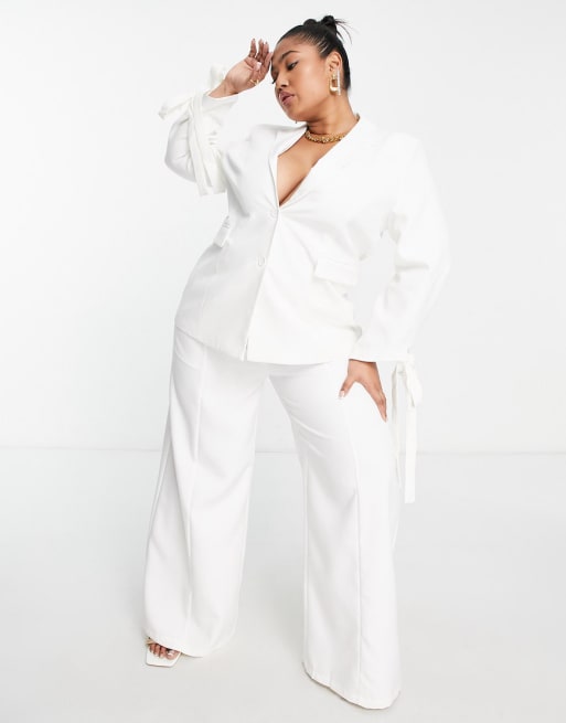 Extro & Vert Plus blazer and crop top and trousers in off white co-ord