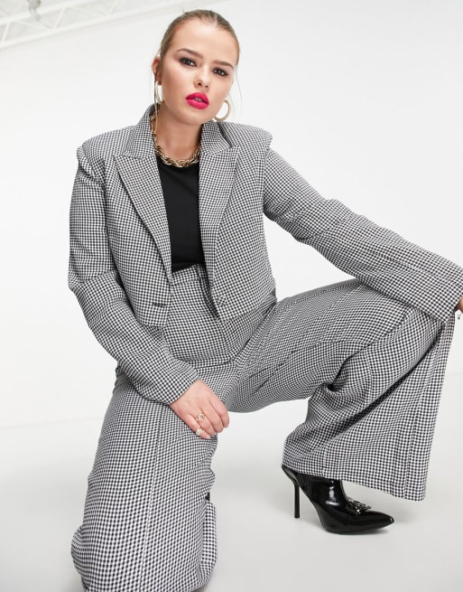 Extro Vert Plus cropped blazer and super wide leg pants in houndstooth check ASOS