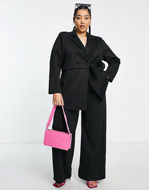 Extro & Vert Plus oversized blazer with panel and wide leg pants set in bl