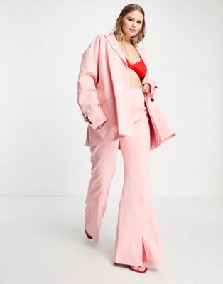 Extro & Vert Plus super slouchy blazer and flare leg trousers in bubblegum pink