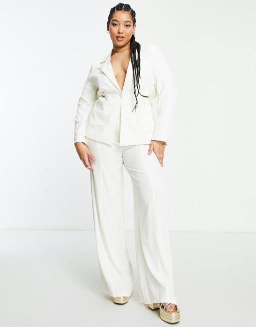 Extro & Vert Plus tie waist blazer and high waist wide leg pants set