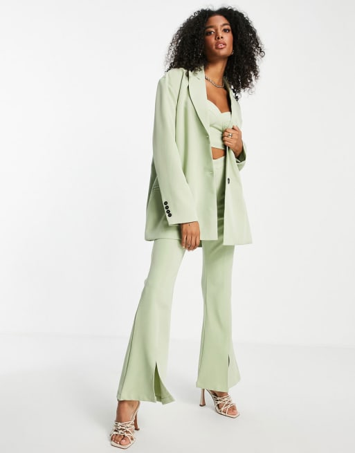 Extro & Vert super slouchy blazer, crop bralette and flare leg pant set