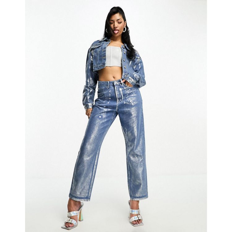 Fae boxy denim jacket and high rise straight leg jeans set in