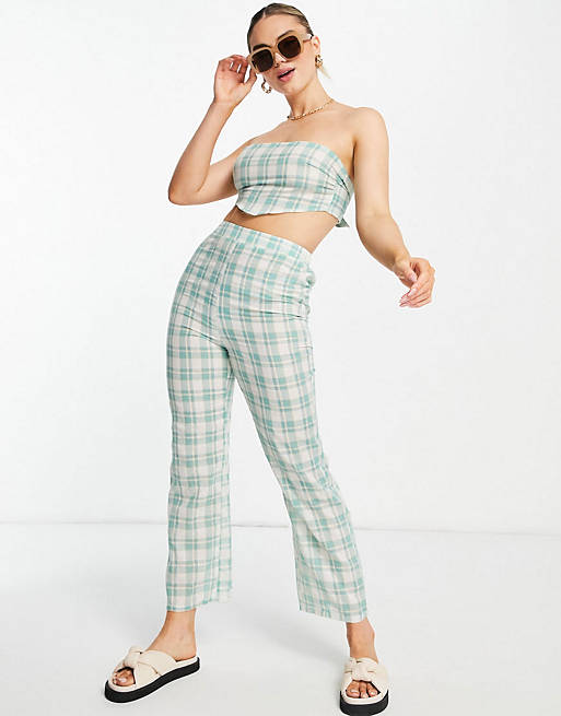 Fashion Union beach trouser and top co-ord in mint check - MULTI
