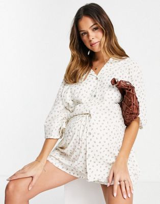 Fashion Union Exclusive maternity beach shirt co-ord in ditsy floral - MULTI