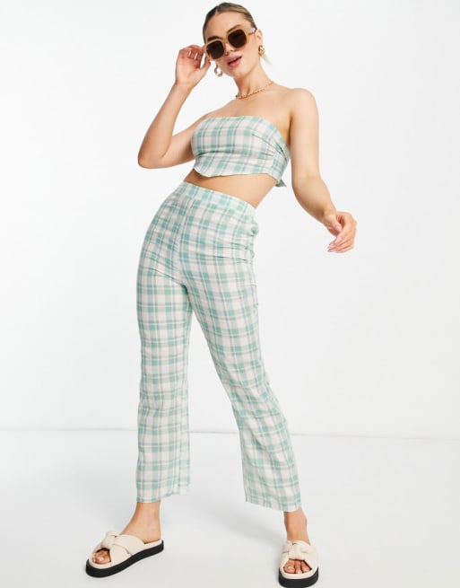 Fashion Union - Geruite combi-set met strandbroek en top in mintgroen