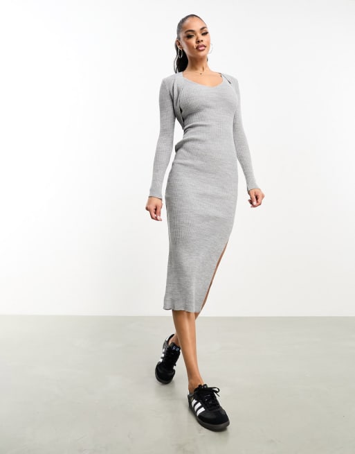 Fashionkilla - Co-ord set van fijngebreid vest en bodycon midi trui-jurk in grijs