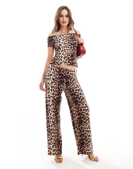 Fashionkilla - Co-ord set van superzachte jersey top en broek met wijde pijpen en luipaardprint