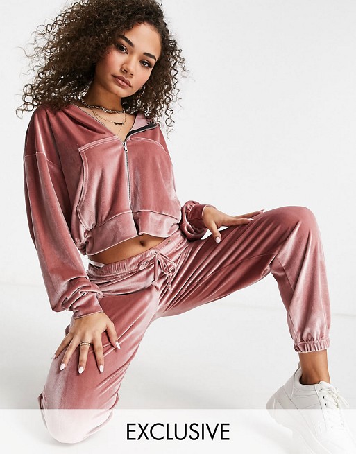 Fashionkilla exclusive velour jogger co ord in dusty pink