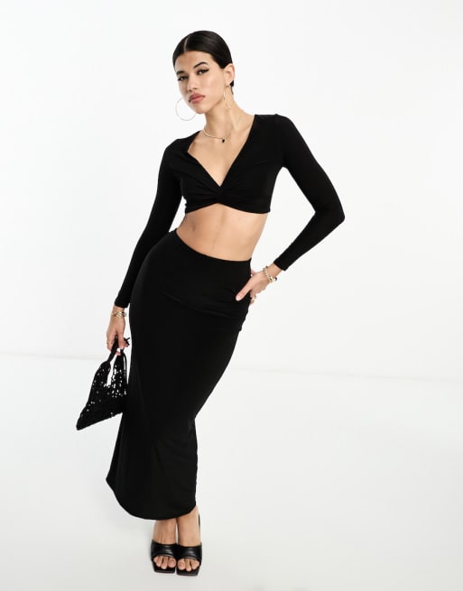 Fashionkilla sculpted crop top and column maxi skirt co-ord in black