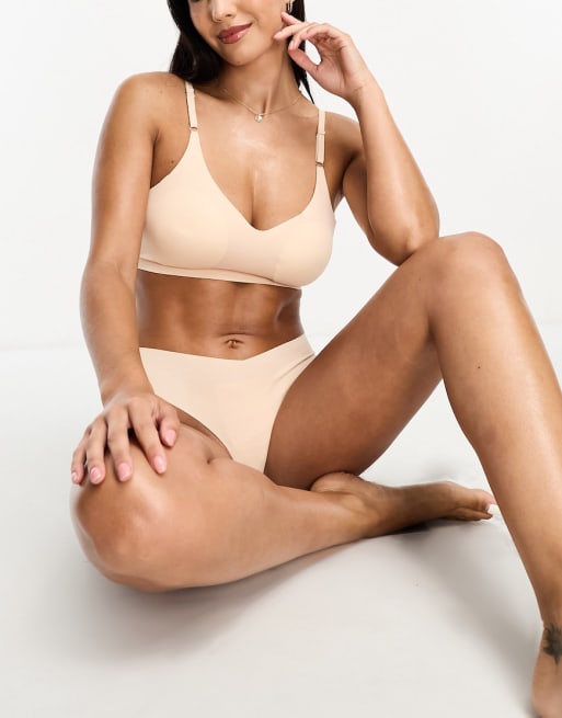 Fashionkilla seamless padded bra and thong set in beige