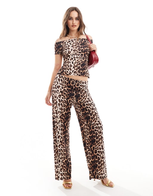 Fashionkilla super soft jersey top and wide leg pants set in leopard print