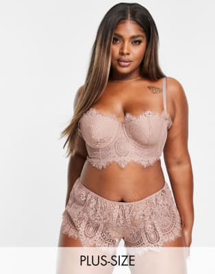 Figleaves Curve Adore lace lingerie set in mink ASOS