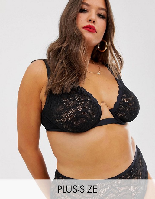 Figleaves Curve The Luxe lace bra & knicker set with exposed wire in black