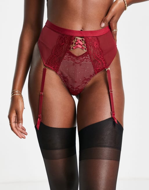 Figleaves Fuller Bust Savannah lace up lingerie set in red