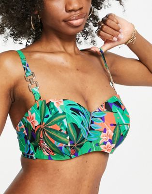Figleaves Fuller Bust underwired bandeau top in tiger tropical print