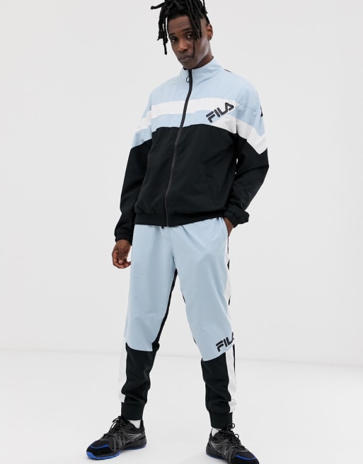 Fila tracksuit with baby blue blocking in black