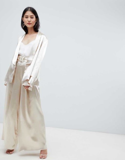 Finders – Satin-Blazer und weit geschnittene Hose mit weitem Bein in Champagne, Kombiteil