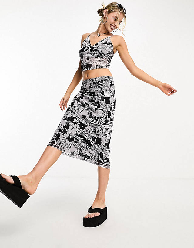 Fire & Glory - cami top and midaxi skirt co-ord in newspaper print