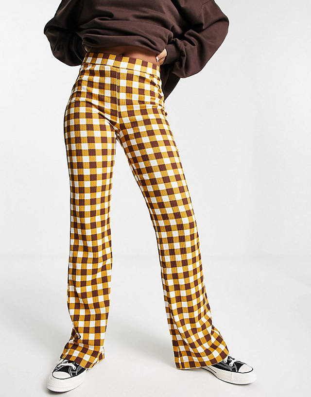 Fire & Glory - long sleeve cropped top and trouser co-ord in brown check