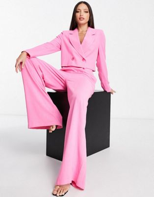 Flounce London Tall satin cropped blazer in pink co-ord