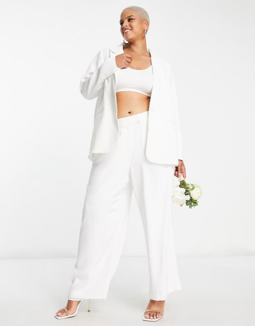 Forever New Curve - Coordinato da sposa con pantaloni e blazer oversize color avorio