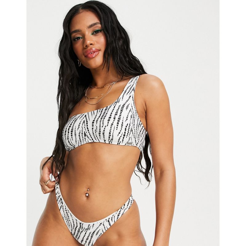 Donna 3Veif Free Society - Mix and Match - Coordinato con top bikini monospalla bianco e nero zebrato