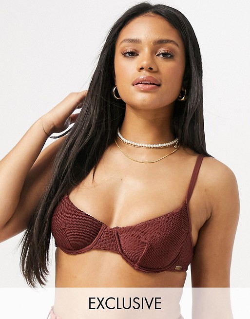 Free Society Exclusive mix and match crinkle underwire bikini top in brown