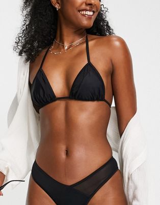 Free Society mix and match mesh triangle bikini top in black - BLACK