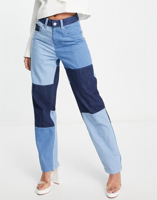 French Connection - Coordinato con jeans e giacca di jeans corta con motivo patchwork lavaggio blu medio